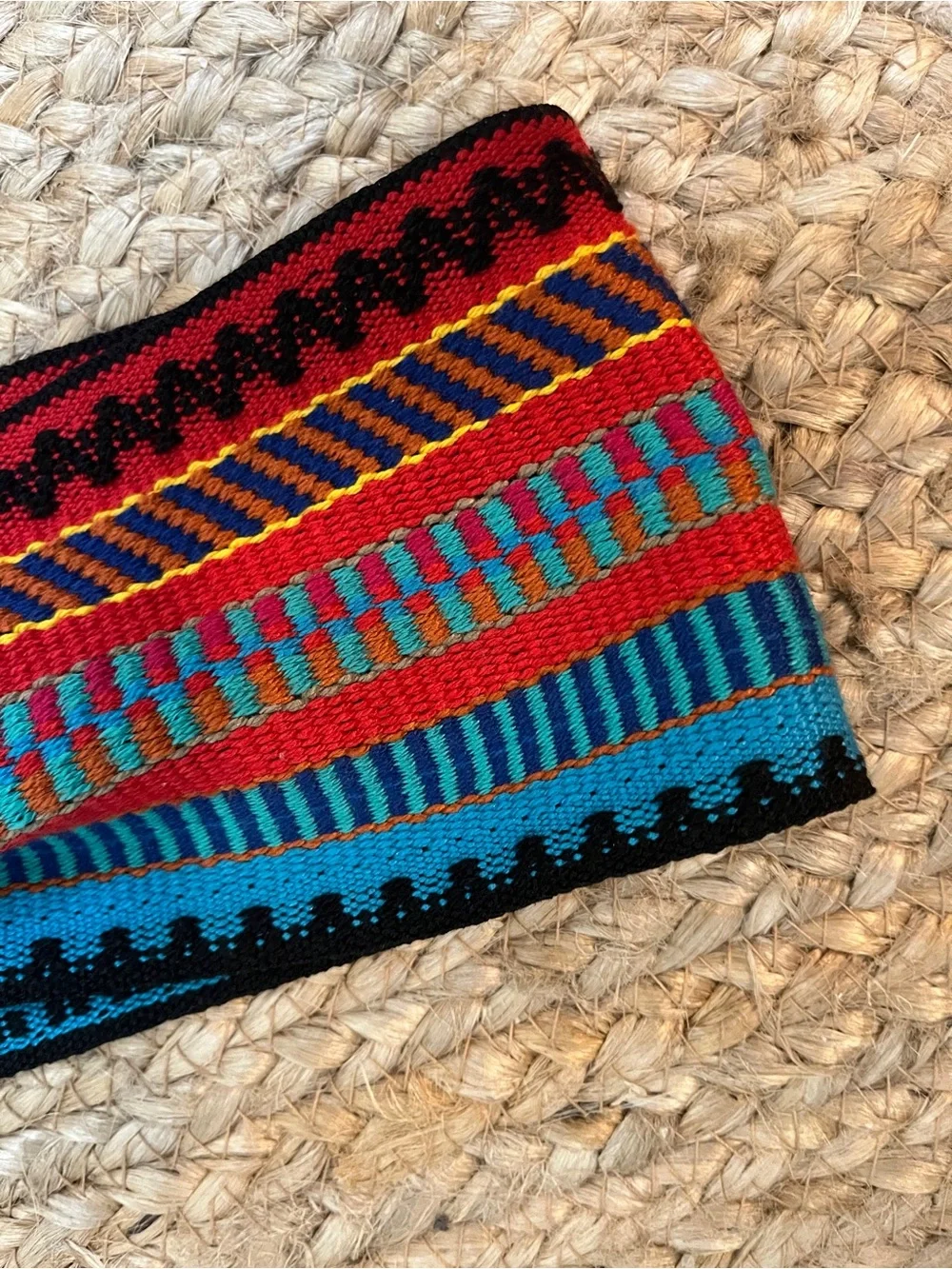 Sz S/M Mexican Artisan Serape Striped Belt 3-7/8” wide